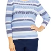 Coupon 👏 Alfred Dunner 👩 Women's Shenandoah Valley Crew Neck 3/4 Sleeve Stripe Sweater 💯
