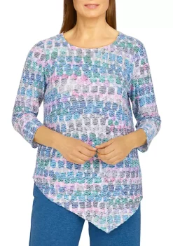 Buy 👏 Alfred Dunner Petite Floral Park Crew Neck Asymmetrical Hemline Top 😉