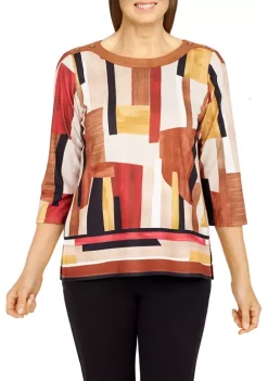Discount π Alfred Dunner Petite Madacascar 3/4 Sleeve Color Block Top with Suede Trim π§¨