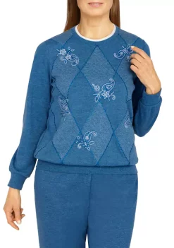 Cheapest 😀 Alfred Dunner 👩 Women's Floral Park Spliced Crew Neck Long Sleeve Top 🧨 -Alfred Dunner Sales Belk 240