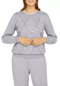 Cheapest 😀 Alfred Dunner 👩 Women's Floral Park Spliced Crew Neck Long Sleeve Top 🧨 -Alfred Dunner Sales Belk 241