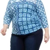 Flash Sale ⌛ Alfred Dunner Plus Size 3/4 Sleeve Ruched Patchwork Top ✔️ -Alfred Dunner Sales Belk 2413
