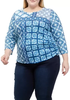Flash Sale β Alfred Dunner Plus Size 3/4 Sleeve Ruched Patchwork Top βοΈ