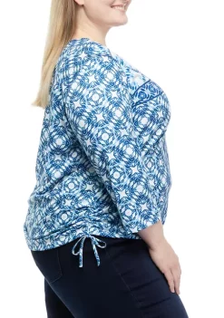 Flash Sale ⌛ Alfred Dunner Plus Size 3/4 Sleeve Ruched Patchwork Top ✔️ -Alfred Dunner Sales Belk 2415