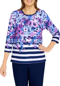 Best Pirce 🥰 Alfred Dunner Petite Picture Perfect Flowers and Stripes Knit Top ✨ -Alfred Dunner Sales Belk 2422