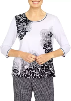 Wholesale 🤩 Alfred Dunner Plus Size Asymmetrical Scroll Floral Top 👍 -Alfred Dunner Sales Belk 2426