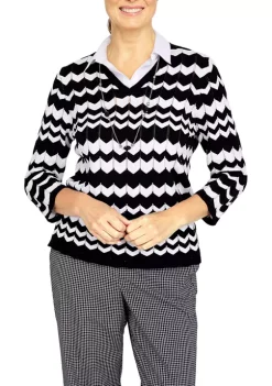Budget ⌛ Alfred Dunner 👩 Women's Checking In Chevron 2-for-1 Sweater 🤩 -Alfred Dunner Sales Belk 2430