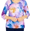 New 😀 Alfred Dunner Petite Picture Perfect Crew Neck 3/4 Sleeve Floral Print Top 🎁 -Alfred Dunner Sales Belk 2440