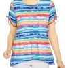 Discount 🔥 Alfred Dunner Petite Etched Watercolor Stripe T-Shirt 🎉 -Alfred Dunner Sales Belk 2447