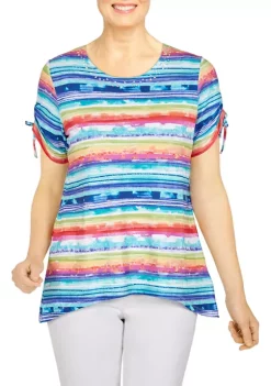 Discount 🔥 Alfred Dunner Petite Etched Watercolor Stripe T-Shirt 🎉 -Alfred Dunner Sales Belk 2449