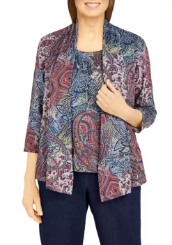 Best Pirce 🎉 Alfred Dunner 👩 Women's Medallion Paisley Two-for-One Top 💯