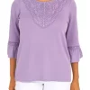 Wholesale 🔔 Alfred Dunner 👩 Women's Picture Perfect Solid Lace Trim Top 🔥