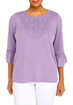 Wholesale 🔔 Alfred Dunner 👩 Women's Picture Perfect Solid Lace Trim Top 🔥 -Alfred Dunner Sales Belk 2472