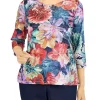 Hot Sale 💯 Alfred Dunner Petite Lace Neck Floral Print Top ⌛ -Alfred Dunner Sales Belk 2476