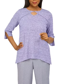 Buy 🔥 Alfred Dunner 👩 Women's Tivoli Gardens Heather Rib Knit Top 🌟