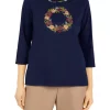 Best Pirce 🛒 Alfred Dunner 👩 Women's Classics Center Wreath Knit Top 🤩 -Alfred Dunner Sales Belk 248