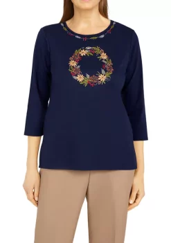 Best Pirce π Alfred Dunner π© Women's Classics Center Wreath Knit Top π€©