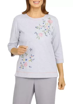 Best deal π Alfred Dunner Petite Stonehenge Crew Neck 3/4 Sleeve Knit Top π