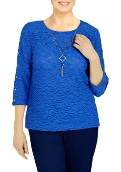Promo 🧨 Alfred Dunner 👩 Women's Indigo Daze Solid Textured Knit Top ⭐