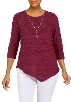 Discount ❤️ Alfred Dunner Petite Classics Solid Textured Knit Top with Necklace 😀 -Alfred Dunner Sales Belk 2510