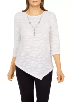 Discount ❤️ Alfred Dunner Petite Classics Solid Textured Knit Top with Necklace 😀 -Alfred Dunner Sales Belk 2511