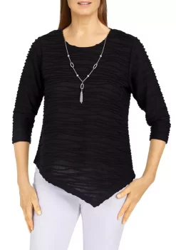 Discount ❤️ Alfred Dunner Petite Classics Solid Textured Knit Top with Necklace 😀 -Alfred Dunner Sales Belk 2512