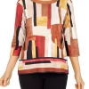 Best Pirce 😀 Alfred Dunner 👩 Women's Madagascar 3/4 Sleeve Color Block Top with Suede Trim ✔️ -Alfred Dunner Sales Belk 2514