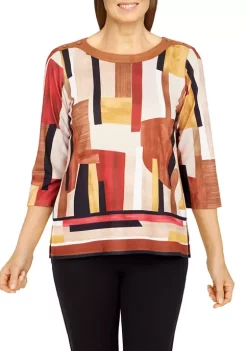 Best Pirce 😀 Alfred Dunner 👩 Women's Madagascar 3/4 Sleeve Color Block Top with Suede Trim ✔️