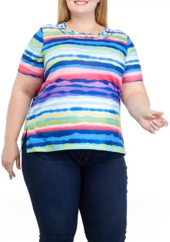 Cheapest 🛒 Alfred Dunner Plus Size Watercolor Biadere Knit Top 💯 -Alfred Dunner Sales Belk 2523