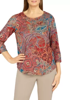 Cheapest 🥰 Alfred Dunner 👩 Women's Paisley Patchwork Top ❤️ -Alfred Dunner Sales Belk 2542