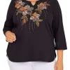 Brand new ⌛ Alfred Dunner Plus Size Madagascar Beaded Split Neck 3/4 Sleeve Top 🎉 -Alfred Dunner Sales Belk 2549