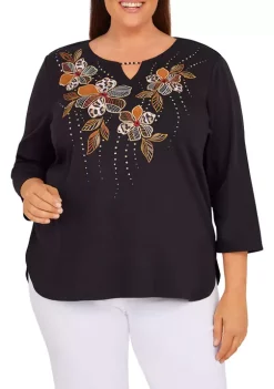 Brand new β Alfred Dunner Plus Size Madagascar Beaded Split Neck 3/4 Sleeve Top π