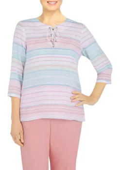 Best deal β€οΈ Alfred Dunner π© Women's Isle of Capri Biadere Lace Neck Top π