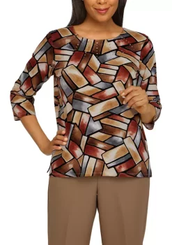 Discount ✨ Alfred Dunner 👩 Women's Classics Stained Glass Color Block Top 😍