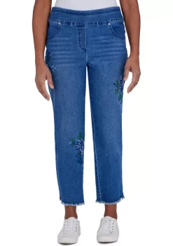 Best deal 😍 Alfred Dunner 👩 Women's Indigo Daze Embroidered Ankle Pants 🤩