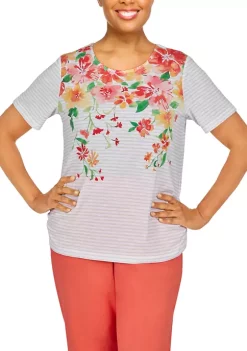 Buy 👏 Alfred Dunner 👩 Women's Floral Stripe T-Shirt ❤️