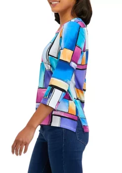 Flash Sale 🥰 Alfred Dunner 👩 Women's Shadow Boxes Printed Knit Top 🥰 -Alfred Dunner Sales Belk 2577
