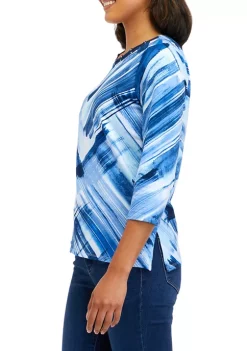 Outlet ⌛ Alfred Dunner 👩 Women's Brushstroke Print Knit Top 🤩 -Alfred Dunner Sales Belk 2581
