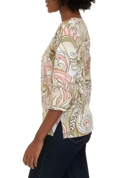 Buy ⭐ Alfred Dunner Petite Paisley Print Knit Top 😉 -Alfred Dunner Sales Belk 2603