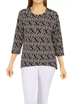 Outlet ⭐ Alfred Dunner 👩 Women's Classics Geometric Puff Print Knit Top 🥰 -Alfred Dunner Sales Belk 261