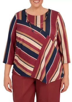 Coupon 🛒 Alfred Dunner Plus Size Splice Stripe Knit Top 🎁 -Alfred Dunner Sales Belk 2622