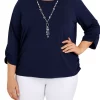 Brand new 🛒 Alfred Dunner Plus Size 3/4 Sleeve Shirred Top ⭐ -Alfred Dunner Sales Belk 2623