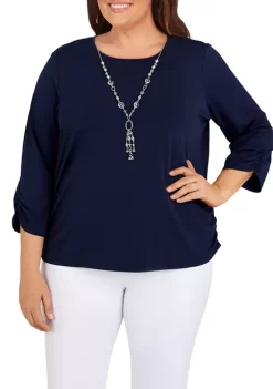 Brand new 🛒 Alfred Dunner Plus Size 3/4 Sleeve Shirred Top ⭐