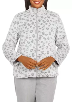 New 💯 Alfred Dunner Petite Stonehenge Leopard Funnel Neck Long Sleeve Jacket ⌛