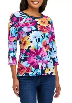 Buy ❤️ Alfred Dunner 👩 Women's Realistic Flower Print Knit Top ✔️