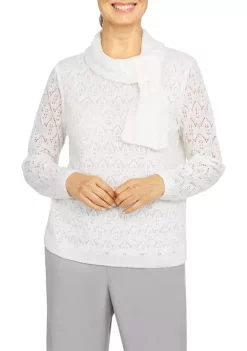 Best reviews of 😍 Alfred Dunner Petite Stonehenge Long Sleeve Pointelle Sweater With Scarf ⭐