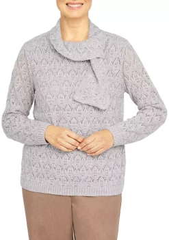 Best reviews of 😍 Alfred Dunner Petite Stonehenge Long Sleeve Pointelle Sweater With Scarf ⭐ -Alfred Dunner Sales Belk 2635