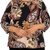 Hot Sale 🎁 Alfred Dunner Plus Size Madagascar Split Neck 3/4 Sleeve Paisley Print Top 🔥 -Alfred Dunner Sales Belk 2636