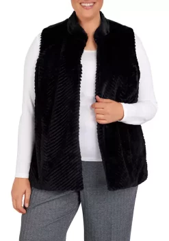 Best deal ✨ Alfred Dunner Plus Size Empire State 👩 Womens Chevron Fur Vest 👍