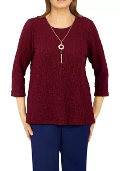 Flash Sale ✨ Alfred Dunner Plus Size 3/4 Sleeve Textured Boxes Knit Top 😉